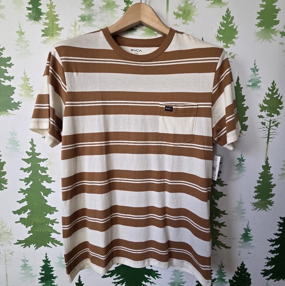 RVCA Men's Brown and White Striped Shirt